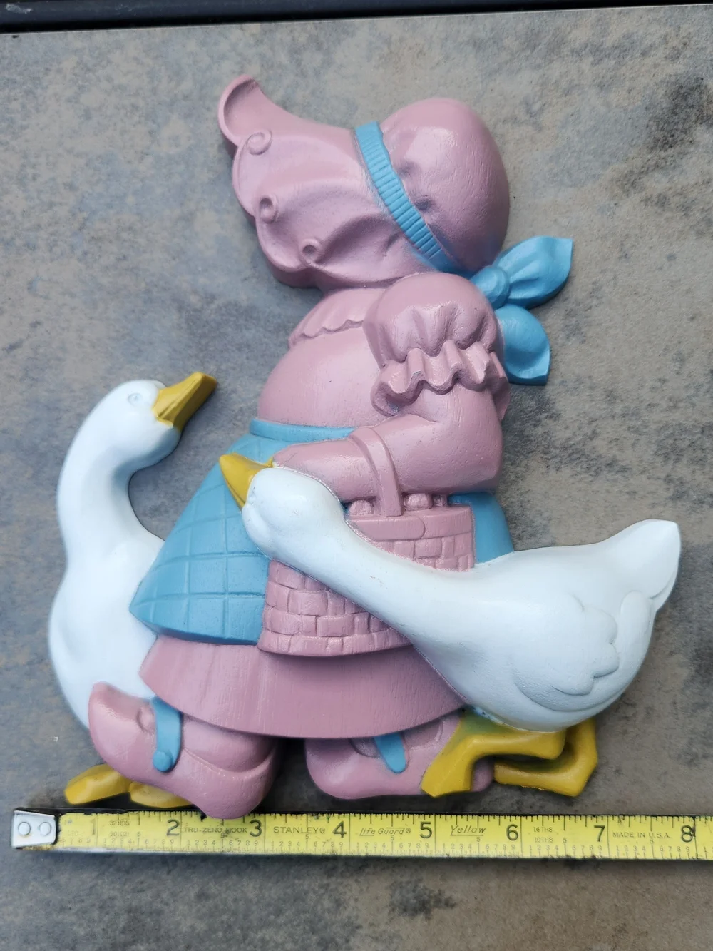 Burwood Pink & Blue Girl with Geese Plastic Wall Accent From 1988